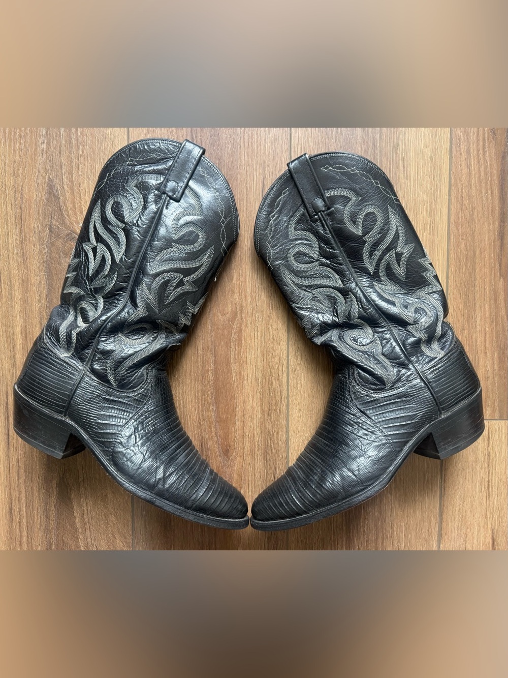 Dan Post Vintage Black Teju Lizard Western Boots 8.5D Made In USA